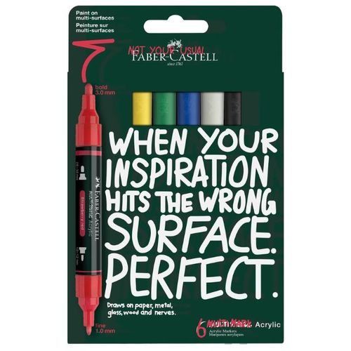 סט 6 טושים אקריליים מולטימרק דו צדדי Faber-Castell- גווני יסוד