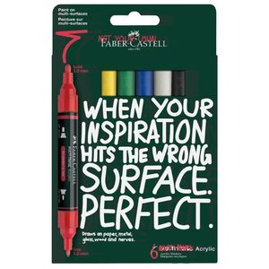 סט 6 טושים אקריליים מולטימרק דו צדדי Faber-Castell- גווני יסוד
