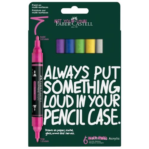 סט 6 טושים אקריליים מולטימרק דו צדדי Faber-Castell- גוונים עזים