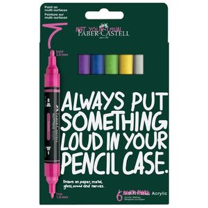 סט 6 טושים אקריליים מולטימרק דו צדדי Faber-Castell- גוונים עזים