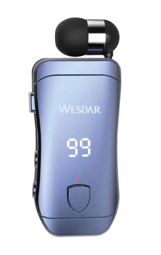 אוזניית Bluetooth עם חוט נשלף וקליפס WESDAR K-303H BLUE