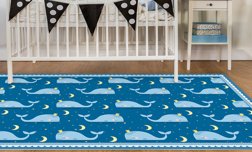 שטיח פעילות מעוצב לחדר ילדים Soft Mat במגע רך - לוויתנים כחול עם מסגרת