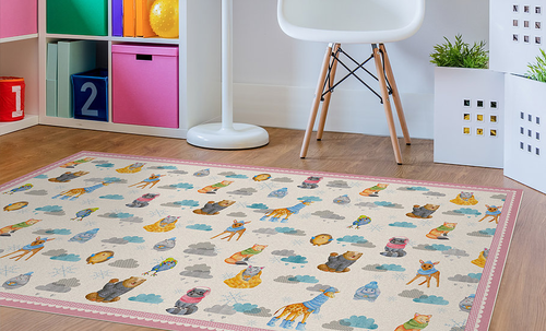 שטיח פעילות מעוצב לחדר ילדים Soft Mat במגע רך - חיות בחורף ורוד