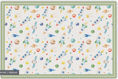 שטיח פעילות מעוצב לחדר ילדים Soft Mat במגע רך - איורים בחלל ירוק