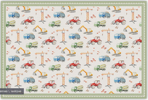 שטיח פעילות מעוצב לחדר ילדים Soft Mat במגע רך - טרקטורים ומנופים ירוק