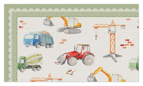 שטיח פעילות מעוצב לחדר ילדים Soft Mat במגע רך - טרקטורים ומנופים ירוק