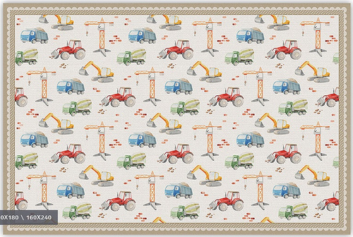 שטיח פעילות מעוצב לחדר ילדים Soft Mat במגע רך - טרקטורים ומנופים בז'