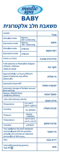 משאבת חלב חשמלית דו-שלבית עם 10 דרגות שאיבה + שנאי