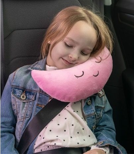 כרית תמיכה בצורת ירח MOONI למניעת שריטות מחגורת הרכב ולתמיכה בראש בזמן שינה - ורוד