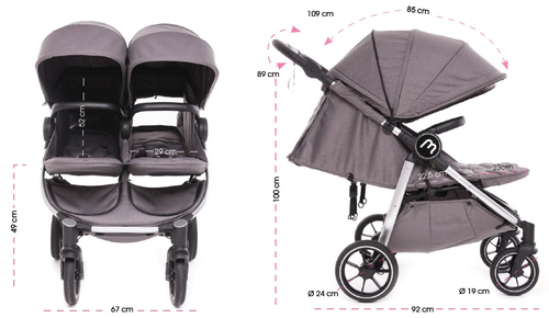 עגלת תאומים צרה בייבי מונסטרס Easy Twin 4 עם מדרך רגלים מכוונן