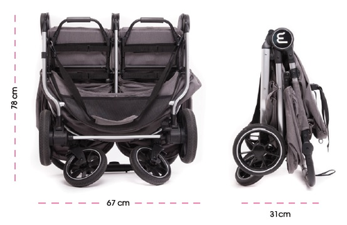 עגלת תאומים צרה בייבי מונסטרס Easy Twin 4 עם מדרך רגלים מכוונן