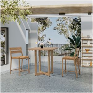 שולחן בר אלומיניום + 2 כסאות דגם רומי במראה דמוי עץ עיצוב טבעי, נוחות מודרנית