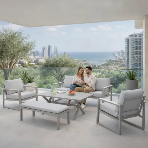 סט ריהוט גן תלת מושבי וספסל דגם הוואנה שמפניה
