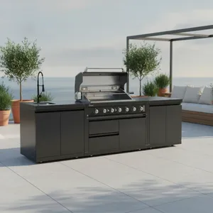 מטבח חוץ  6 מבערים נירוסטה + כירת צד + שיפוד מסתובב יח