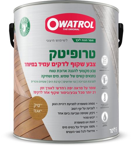 טרופיטק - צבע שקוף לעץ לתנאים קיצוניים - טיק - 5 ליטר