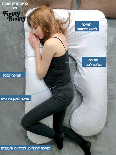 כרית תמיכה להריון והנקה עם מילוי הולופייבר ושכבה חיצונית 100% כותנה - לבן