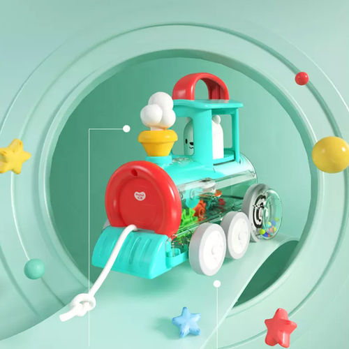 קטר רכבת לעידוד הליכה וזחילה עם חוט משיכה