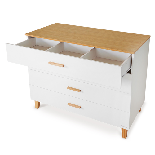 שידת החתלה רחבה לתינוק ראנץ' עשויה MDF עם מגירת חלוקה פנימית - לבן / דמוי טבעי