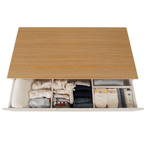 שידת החתלה רחבה לתינוק קיילי עשויה MDF עם מגירת חלוקה פנימית - לבן / טבעי