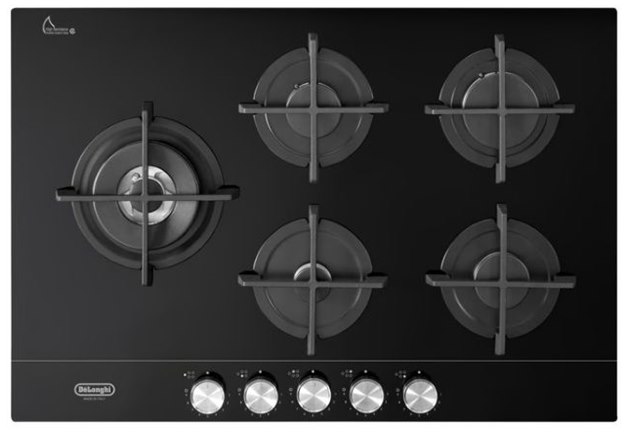כיריים גז 5 להבות 75 ס"מ Delonghi דלונגי דגם DGH4175GN תוצרת איטליה - זכוכית שחורה אחריות ע"י היבואן הרשמי