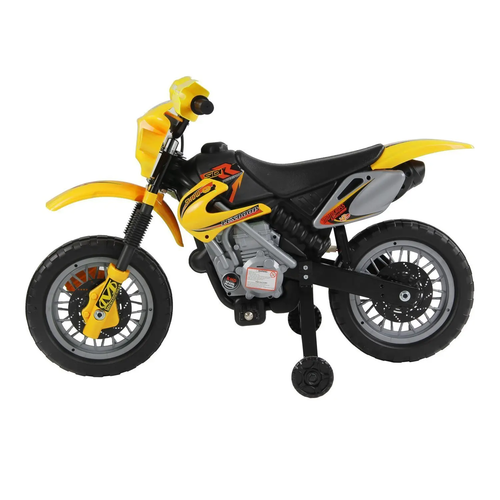 אופנוע שטח חשמלי ממונע 6V עם גלגלי עזר, אפקטים קוליים ותאורה - צהוב
