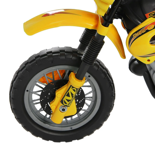 אופנוע שטח חשמלי ממונע 6V עם גלגלי עזר, אפקטים קוליים ותאורה - צהוב
