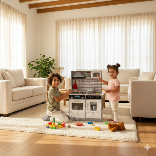 מטבח לילדים מעץ אלקטרוני אדווה W10C493K מאת בית העץ דגם W10C493K תקריב איכות וחומרים
