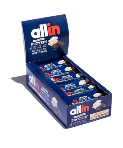 ALL IN חטיף חלבון בטעם שוקולד לבן עוגיות 60 גרם