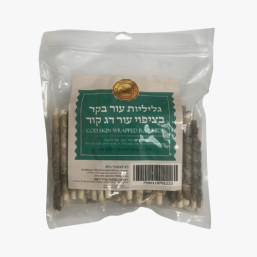גליליות עור מצופות דג קוד 500 גרם | Cod Wrapped Skin Rolls 500g