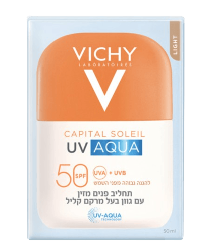 קפיטל סוליי אקווה פלויד תחליב הגנה לפנים SPF50 עם גוון | מכיל 50 מ