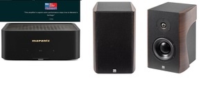 מערכת סטריאו הכוללת מגבר מיני Marantz M1 + זוג רמקולים מדפיים מבית MOREL דגם AVYRA 622