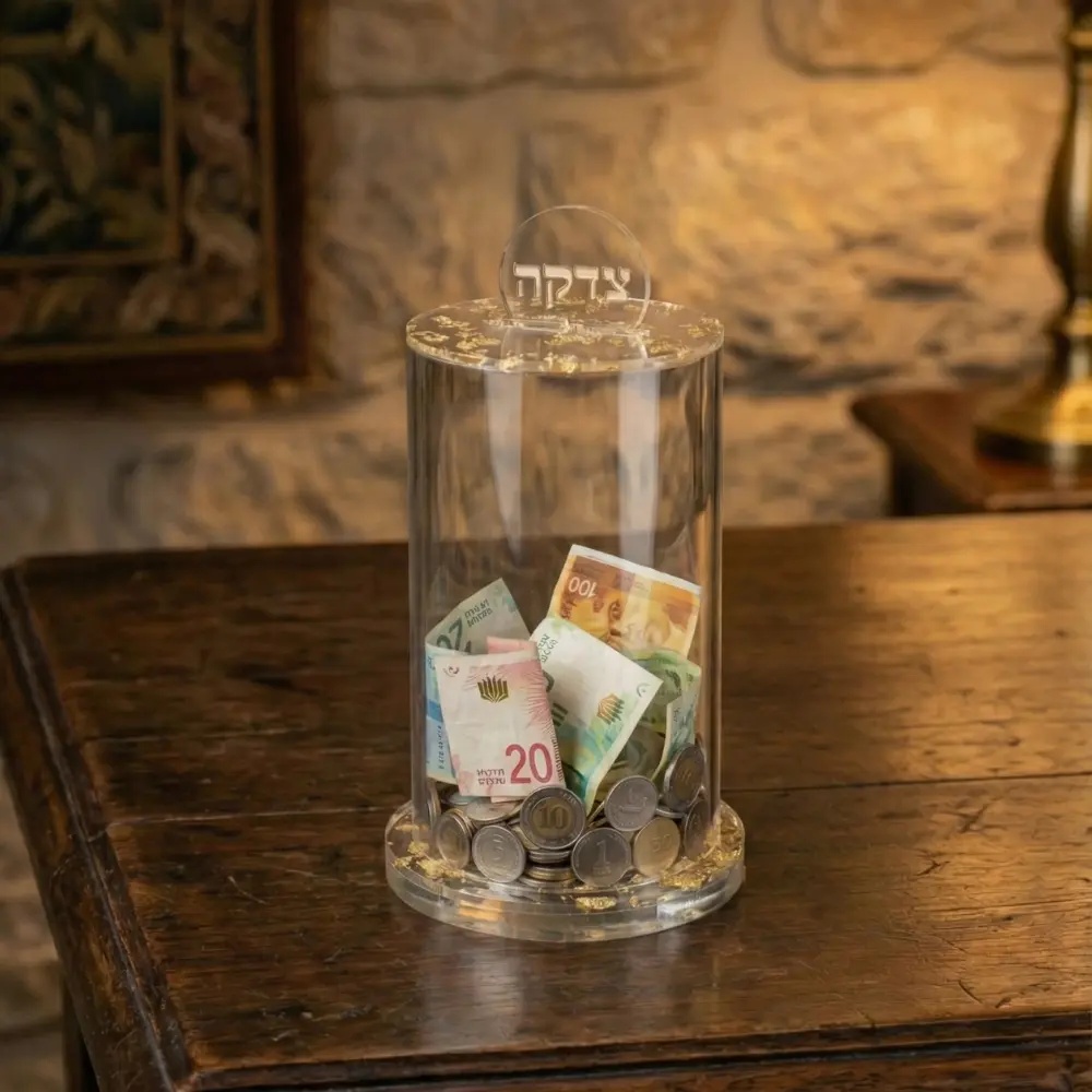 קופת צדקה אקריליק איכותית נצנץ זהב
