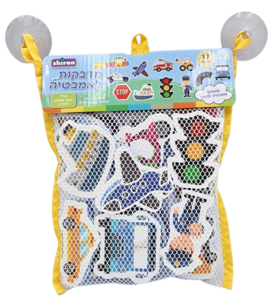 סט 17 מדבקות אמבטיה / דמויות למשחק + שק רשת נדבק - כלי תחבורה 2