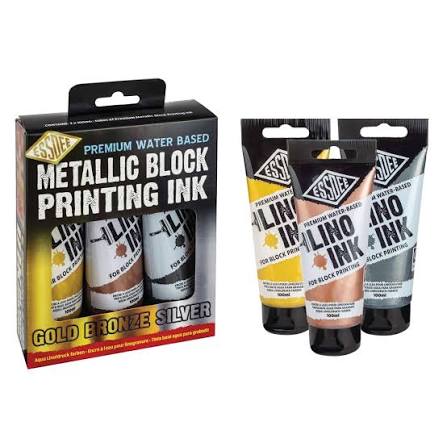 סט 3 צבעים מטאליים להדפס, על בסיס מים,  METALLIC BLOCK PRINTING INK