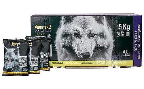 מזון עוף בקר פירות וירקות 4Hunter'z לכלב וחתול 15 ק