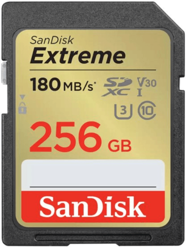 כרטיס זיכרון SanDisk Extreme SDXC | 256GB | 180MB/s | U3 V30 | 4K UHD