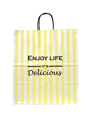 שקית משלוח בינונית ENJOY צהוב פסטל - ידית שחורה מגולגלת