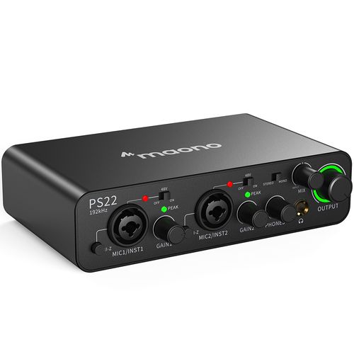 Maono PS22 — ממשק שמע USB ProStudio 2-in/2-out עם מקדמי קלט פרימיום
