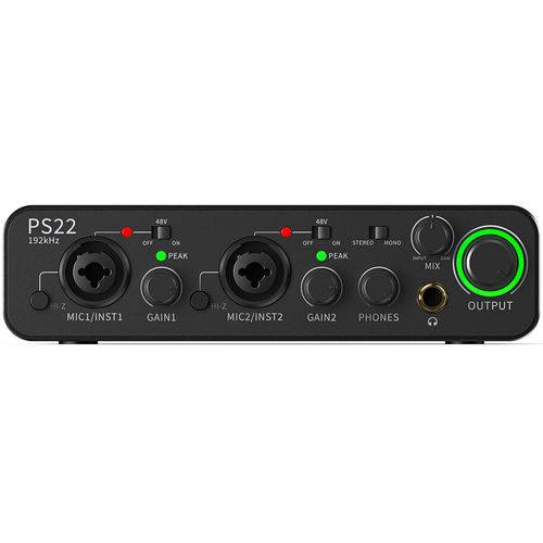 Maono PS22 — ממשק שמע USB ProStudio 2-in/2-out עם מקדמי קלט פרימיום