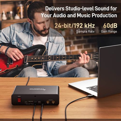 Maono PS22 — ממשק שמע USB ProStudio 2-in/2-out עם מקדמי קלט פרימיום