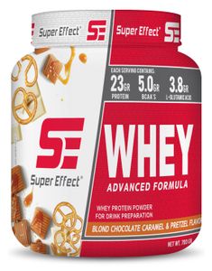 אבקת חלבון מי גבינה סופר אפקט – Super Effect WHEY (בטעם שוקולד בלונד, קרמל ובייגלה, 700 גרם)