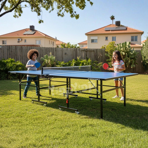 שולחן פינג פונג כחול 806 לשימוש חיצוני 274×152.5×76 ס״מ מבית דרבי DERBY - מבט צד על השולחן הפתוח