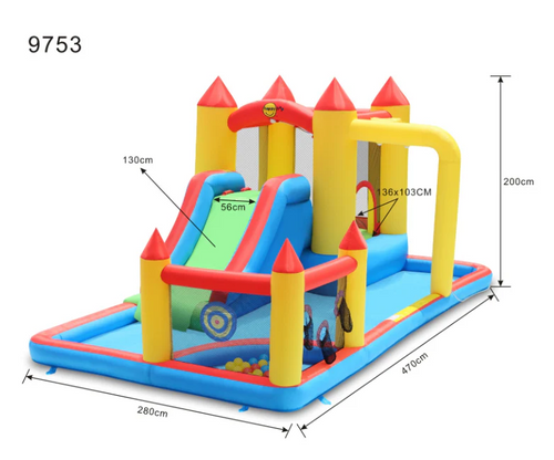 מתנפח משולב מקפצה ובריכת כדורים 9753 מבית Happy Hop - מבט על אזורי הגלישה והמשחק