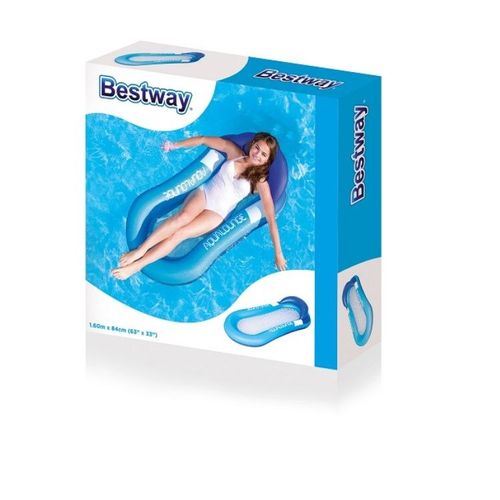 מזרן מתנפח אובלי צף עם כרית ראש ורשת בתחתית בצבע כחול 160X84 סמ 43103B מבית BESTWAY - מבט צד על מבנה המזרן