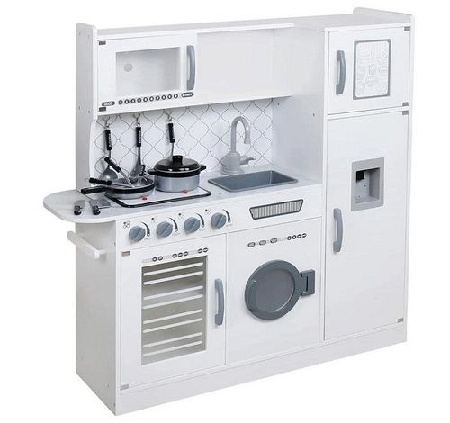 מטבח לילדים מעץ אלקטרוני אביב W10C364C מאת בית העץ - מבט על אזורי המשחק והאחסון