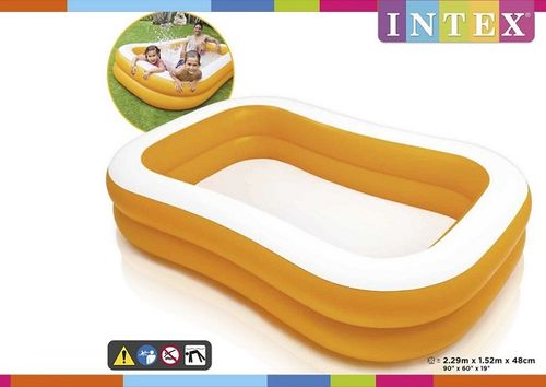 בריכה מתנפחת לילדים צהובה 229X152X48 סמ 57181 מבית INTEX - תקריב היריעה והשסתומים