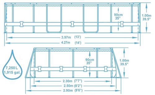 בריכה אובלית אולטרה 427X250X100 56714 מבית BESTWAY - המחשת מידות הבריכה