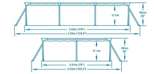 בריכה משפחתית מסגרת מלבנית 300X201X66 סמ 56404 מבית BESTWAY - המחשת מידות הבריכה