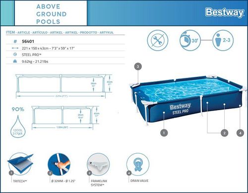 בריכה משפחתית מסגרת מלבנית 221X150X43 סמ 56401 מבית BESTWAY - תמונת אווירה ושימוש בבריכה