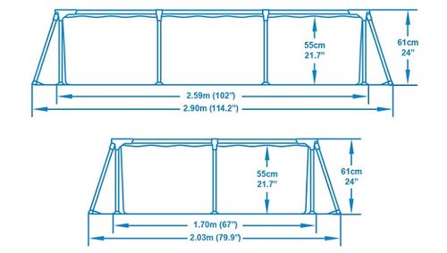 בריכה משפחתית מסגרת מלבנית 259X170X61 סמ 56403 מבית BESTWAY - המחשת מידות הבריכה